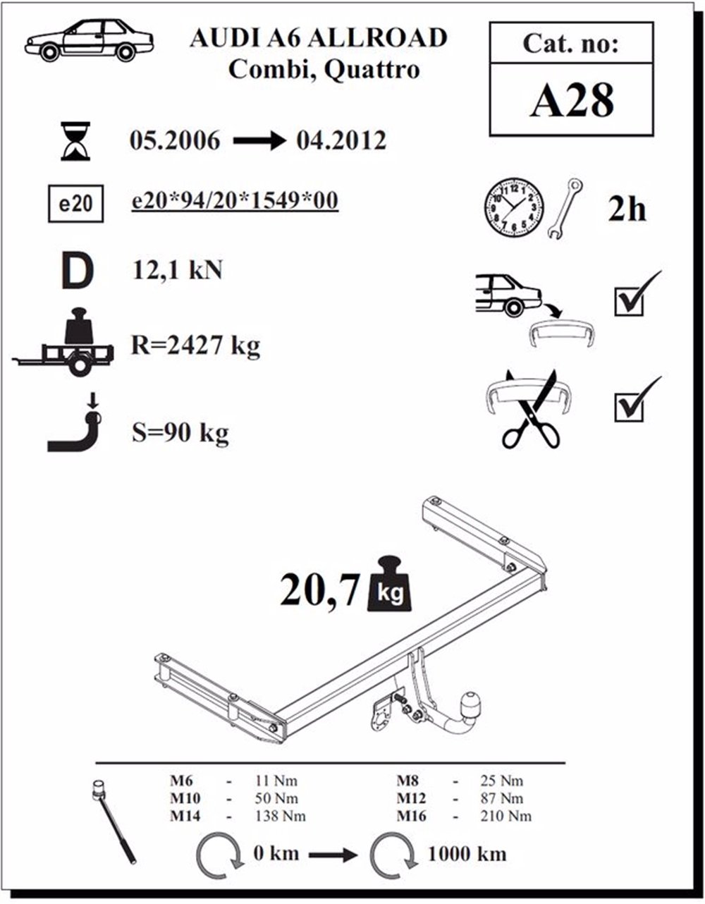 Audi A6 Allroad Çeki Demiri , Kuğu Boynu - Sabit , 2006 - 2012