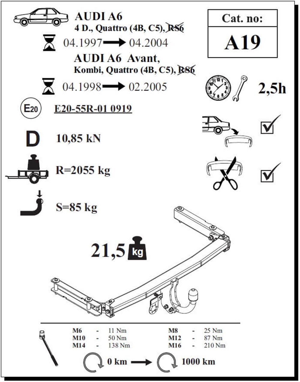 Audi A6 Avant Çeki Demiri , Kuğu Boynu - Sabit , 1998 - 2005