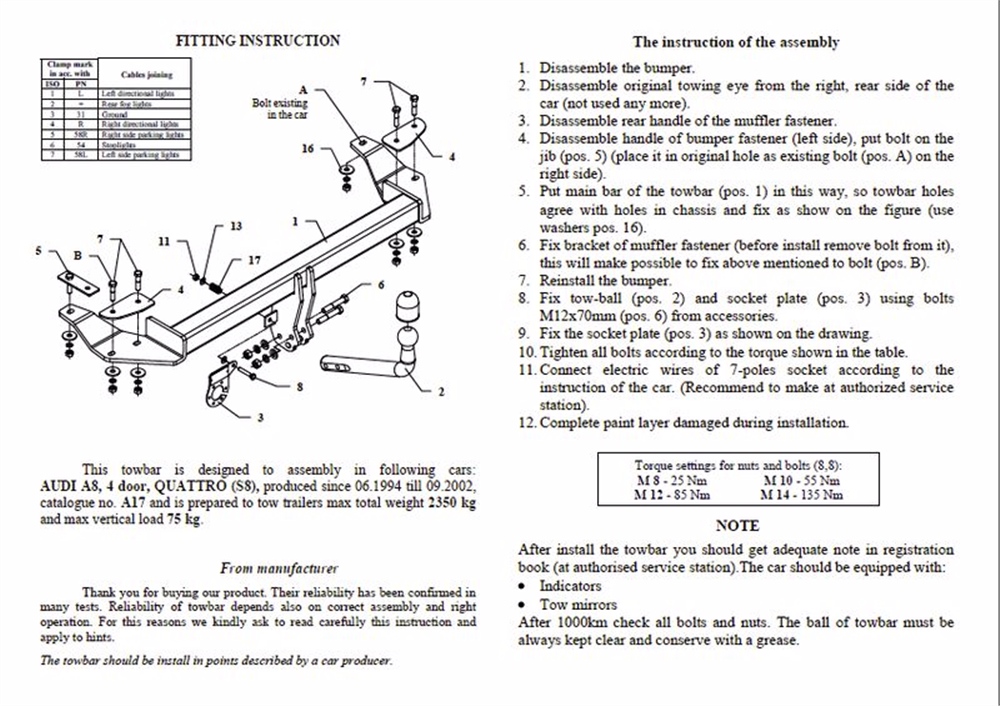Audi A8 4D Çeki Demiri , Kuğu Boynu - Sabit , 1994 - 2002