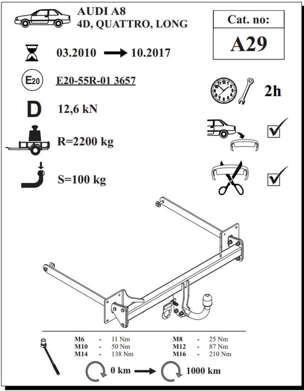 Audi A8 4D Çeki Demiri , Kuğu Boynu - Sabit , 2010 - 2017