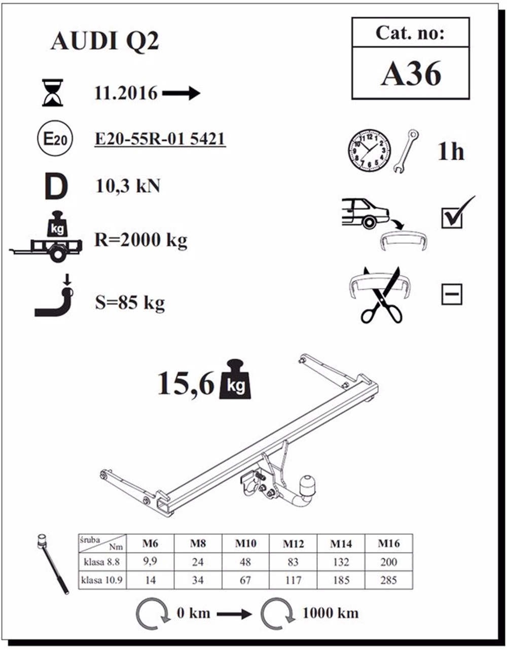 Audi Q2 Çeki Demiri , Kuğu Boynu - Sabit , 2016 - Bugüne