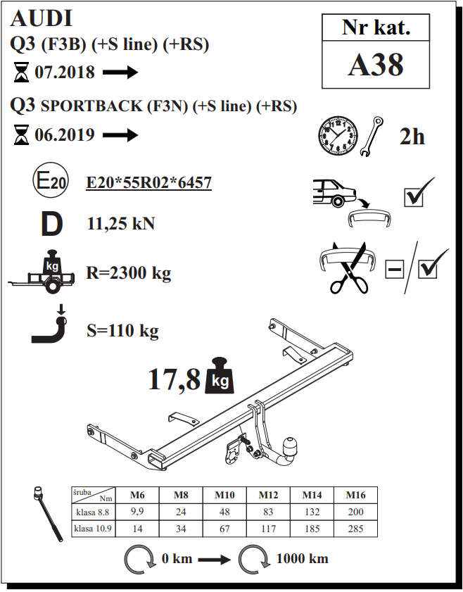 Audi Q3 Çeki Demiri , Kuğu Boynu - Sabit , 2018 - Bugüne
