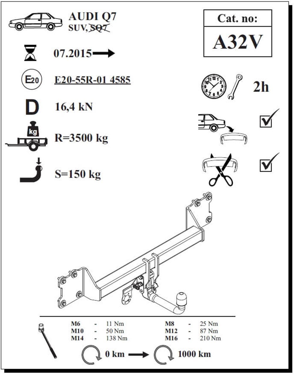 Audi Q7 Çeki Demiri , Dikey Sökülebilir, 2015 - Bugüne