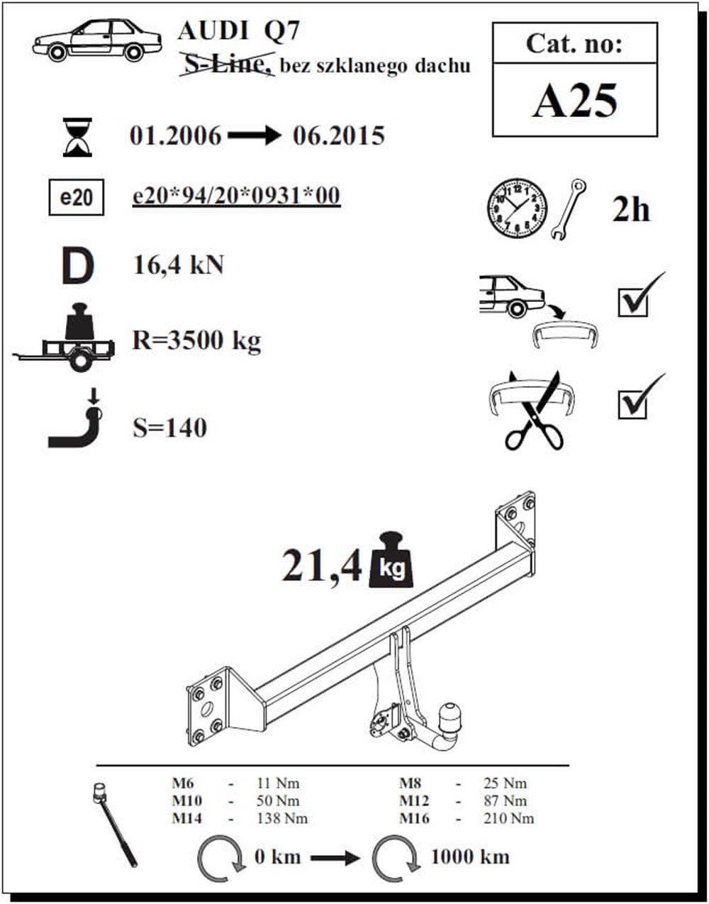 Audi Q7 Çeki Demiri , Kuğu Boynu - Sabit , 2006 - 2015