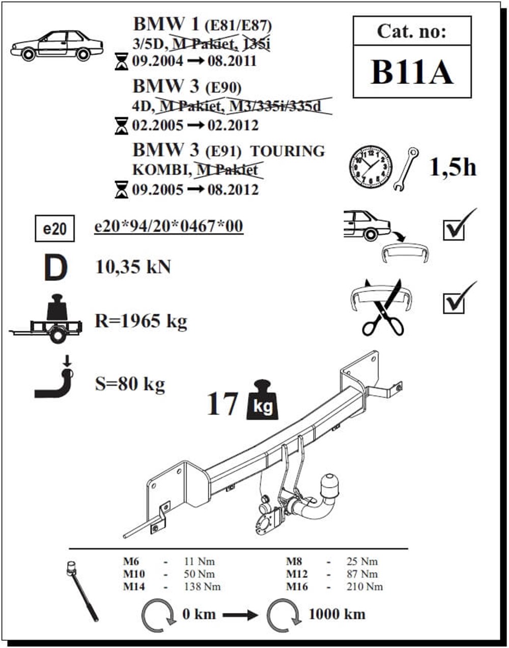 BMW 1 Serisi ( E81 / E87 ) Çeki Demiri , Yatay Sökülebilir , 2004 - 2011