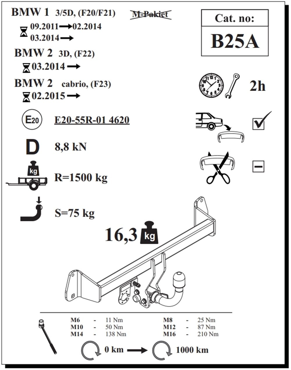 BMW 1 Serisi ( F20 / F21 ) Çeki Demiri, Yatay Sökülebilir, 2011 - bugüne
