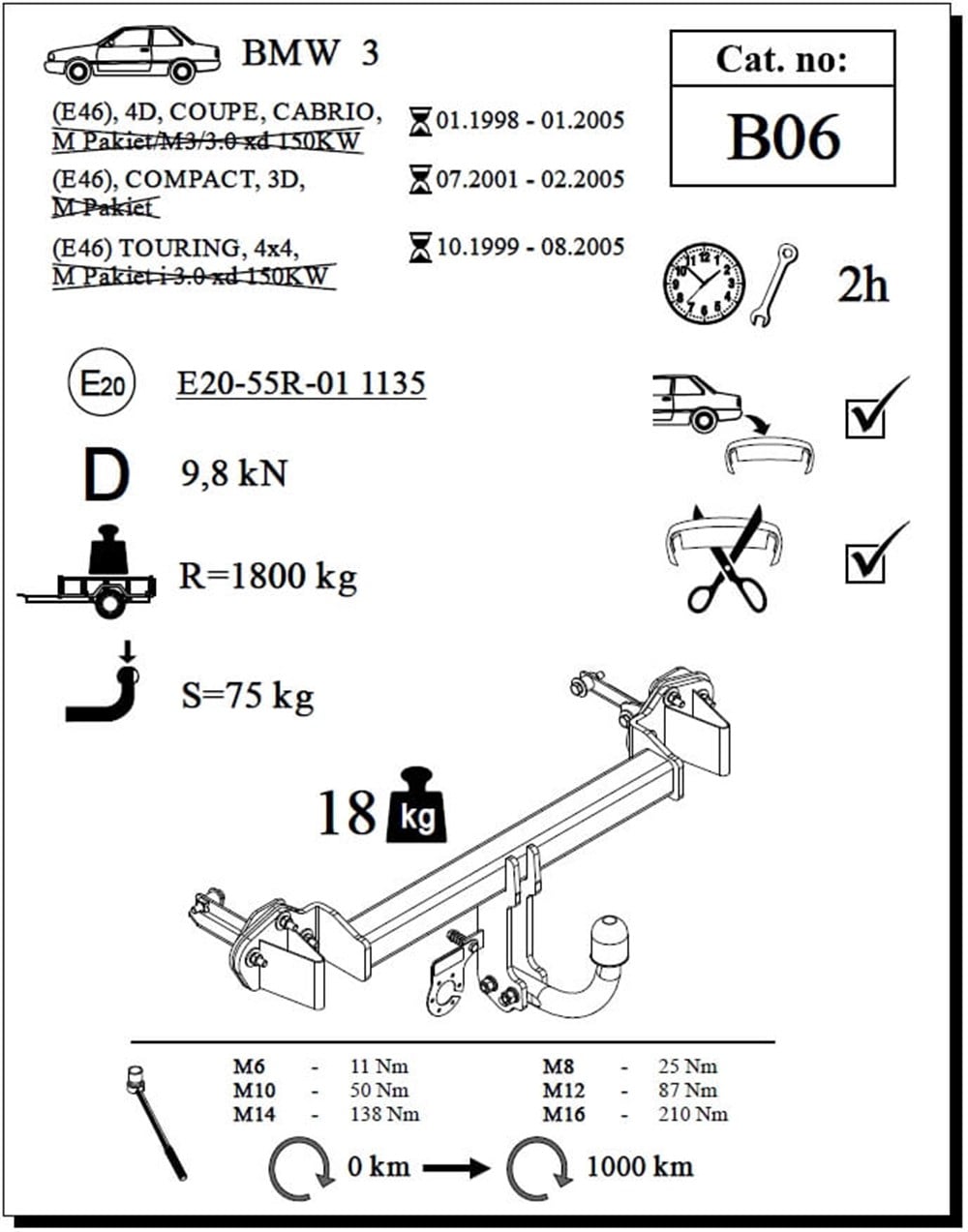 BMW 3 Serisi ( E46 )  Çeki Demiri , Kuğu Boynu - Sabit , 1998 - 2005