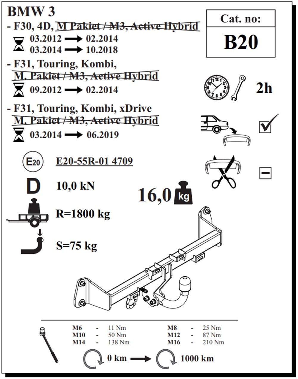 BMW 3 Serisi ( F30 )  Çeki Demiri , Kuğu Boynu - Sabit , 2012 - 2018