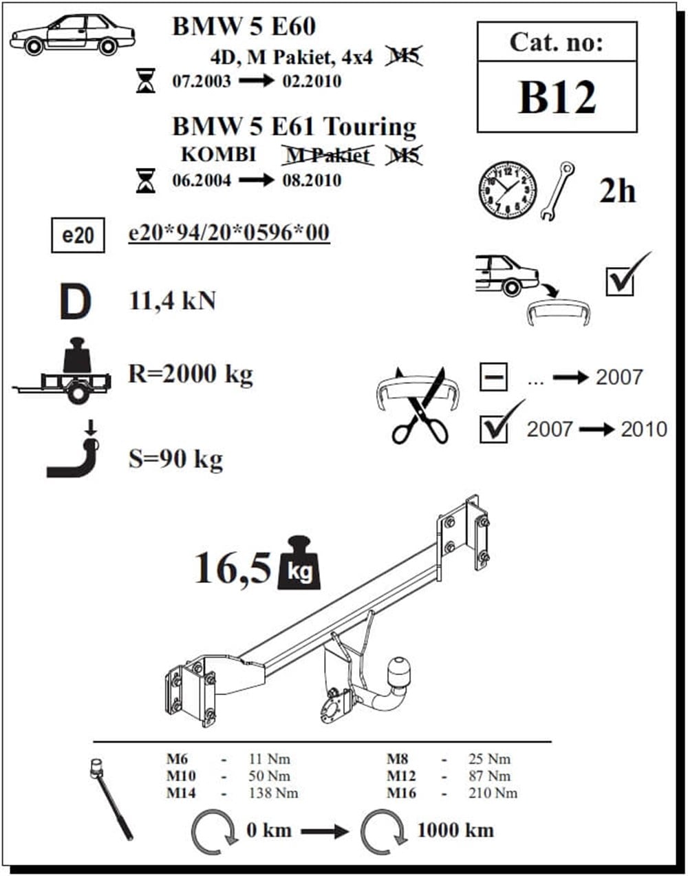 BMW 5 Serisi ( E60 )  Çeki Demiri , Kuğu Boynu - Sabit , 2003 - 2010