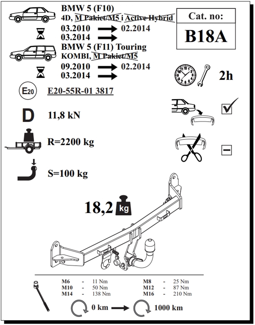 BMW 5 Serisi ( F10 )  Çeki Demiri , Yatay Sökülebilir , 2010 - 2017