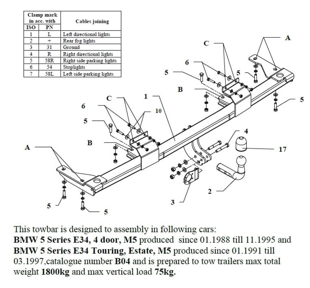 BMW 5 Serisi Touring ( E34 )  Çeki Demiri , Kuğu Boynu - Sabit , 1991 - 1997