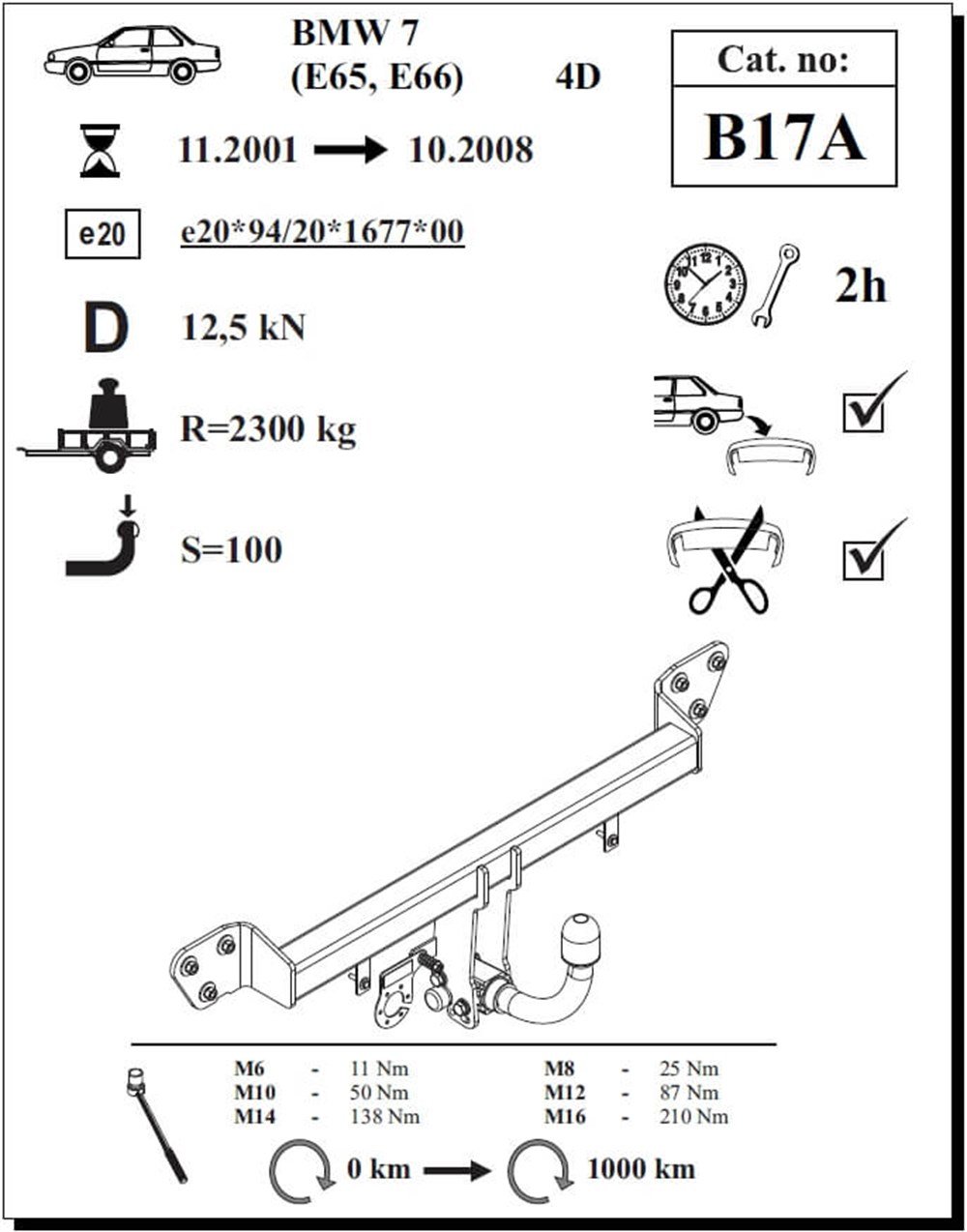 BMW 7 Serisi ( E65 / E66 )  Çeki Demiri , Yatay Sökülebilir , 2001 - 2008