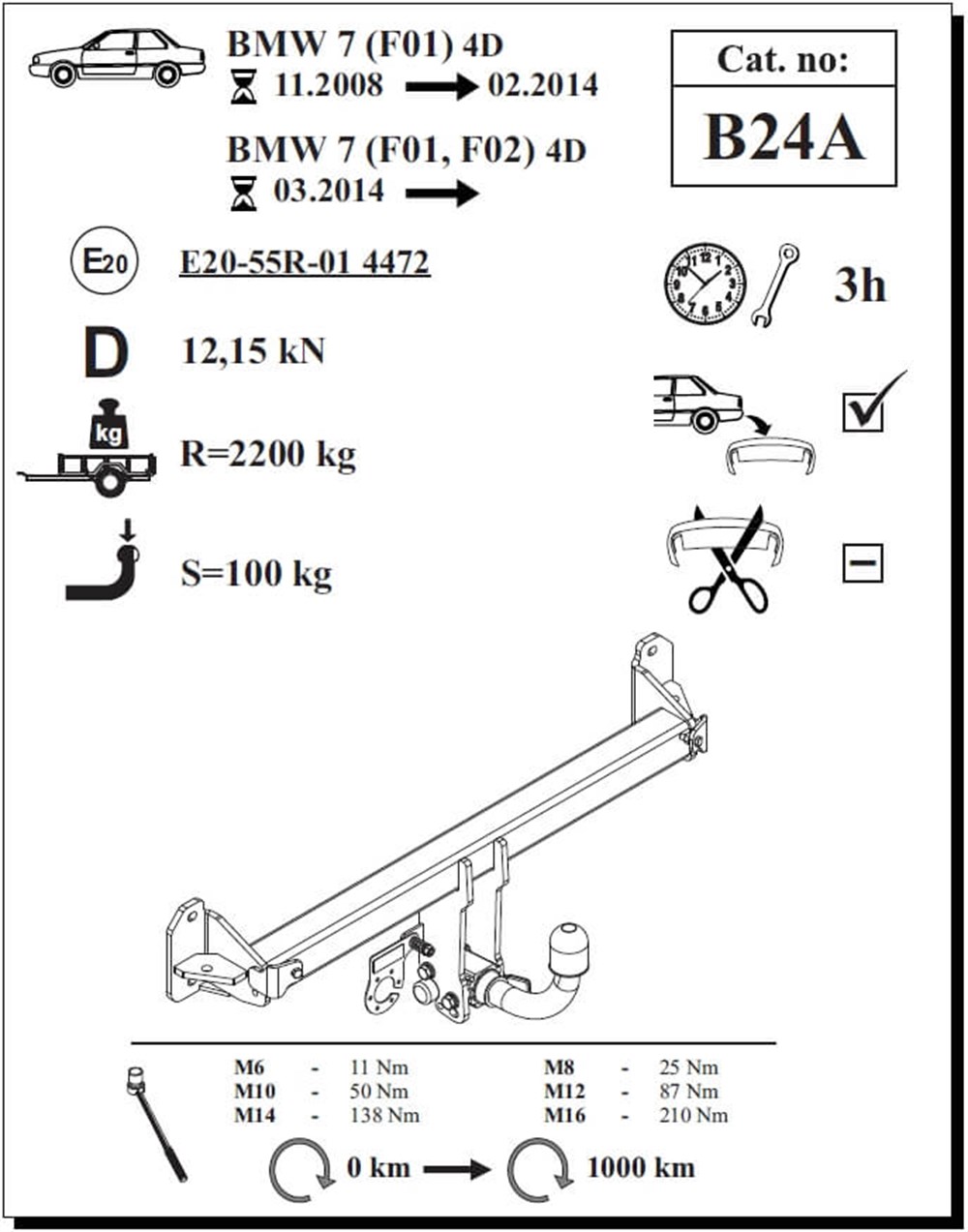 BMW 7 Serisi ( F01 / F02 )  Çeki Demiri , Yatay Sökülebilir , 2008 - Bugüne