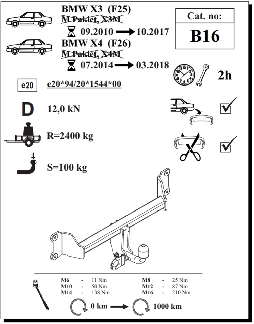 BMW X4 ( F26 )  Çeki Demiri , Kuğu Boynu - Sabit , 2014 - 2018