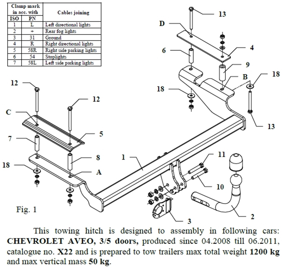 Chevrolet Aveo 3/5D Çeki Demiri , Kuğu Boynu - Sabit , 2008 - 2011