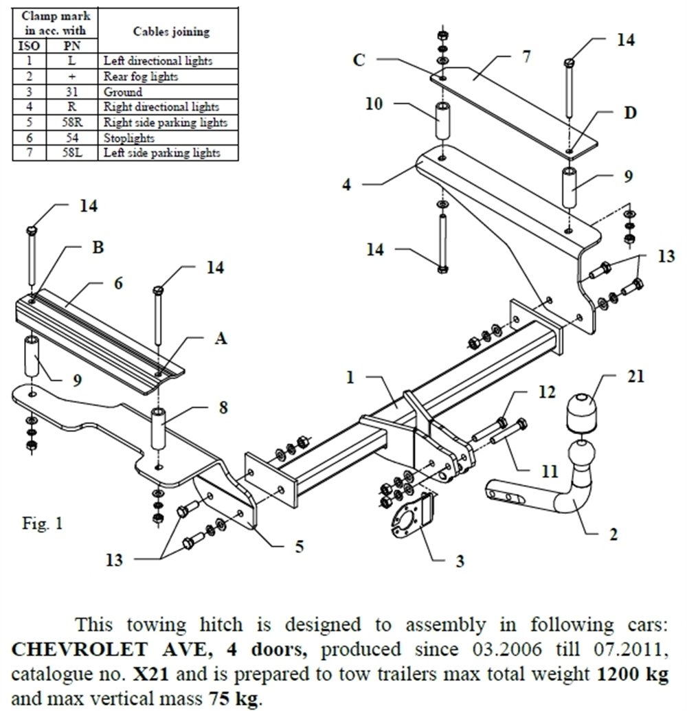 Chevrolet Aveo 4D Çeki Demiri , Kuğu Boynu - Sabit , 2006 - 2011