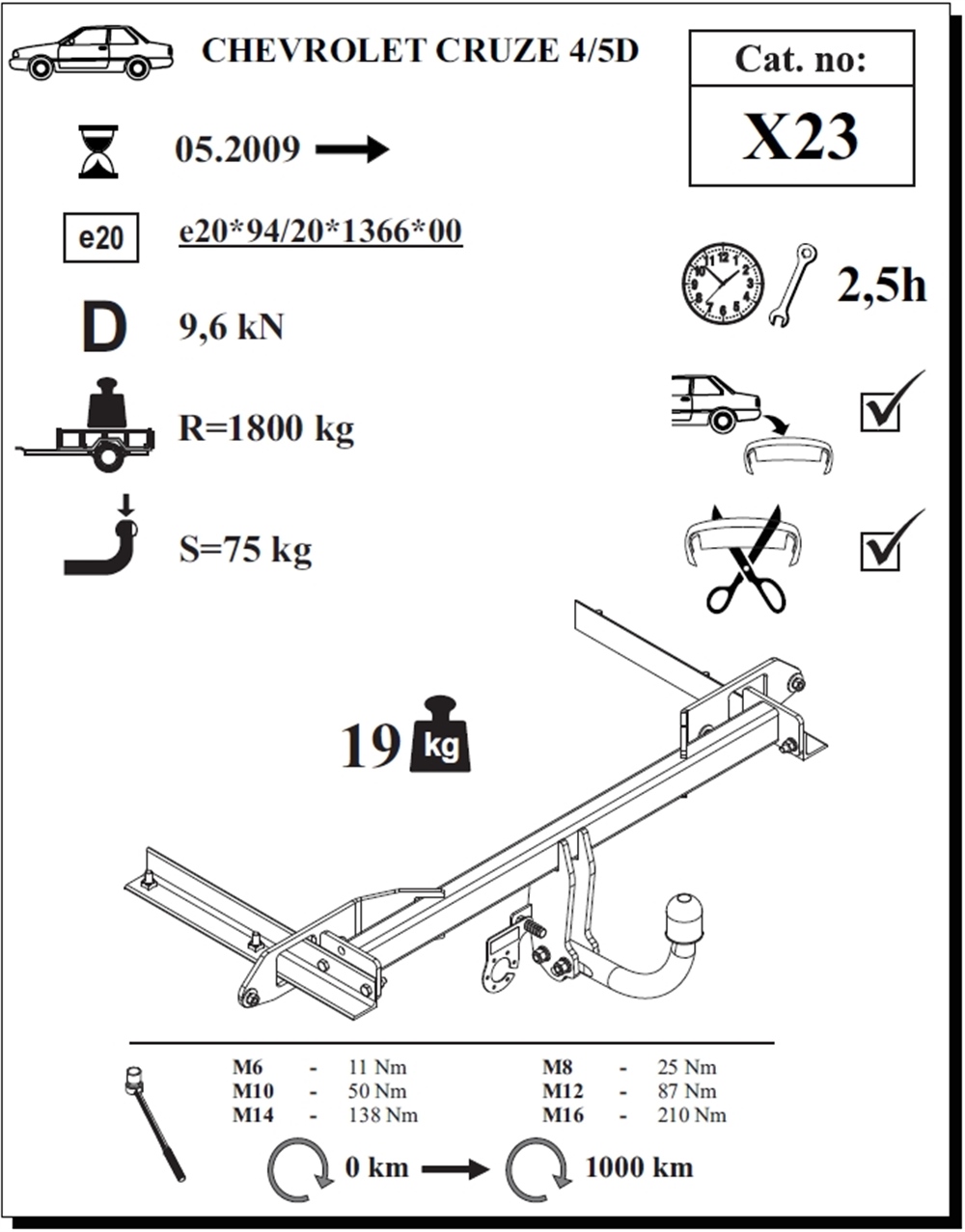 Chevrolet Cruze Çeki Demiri , Kuğu Boynu - Sabit , 2009 - Bugüne