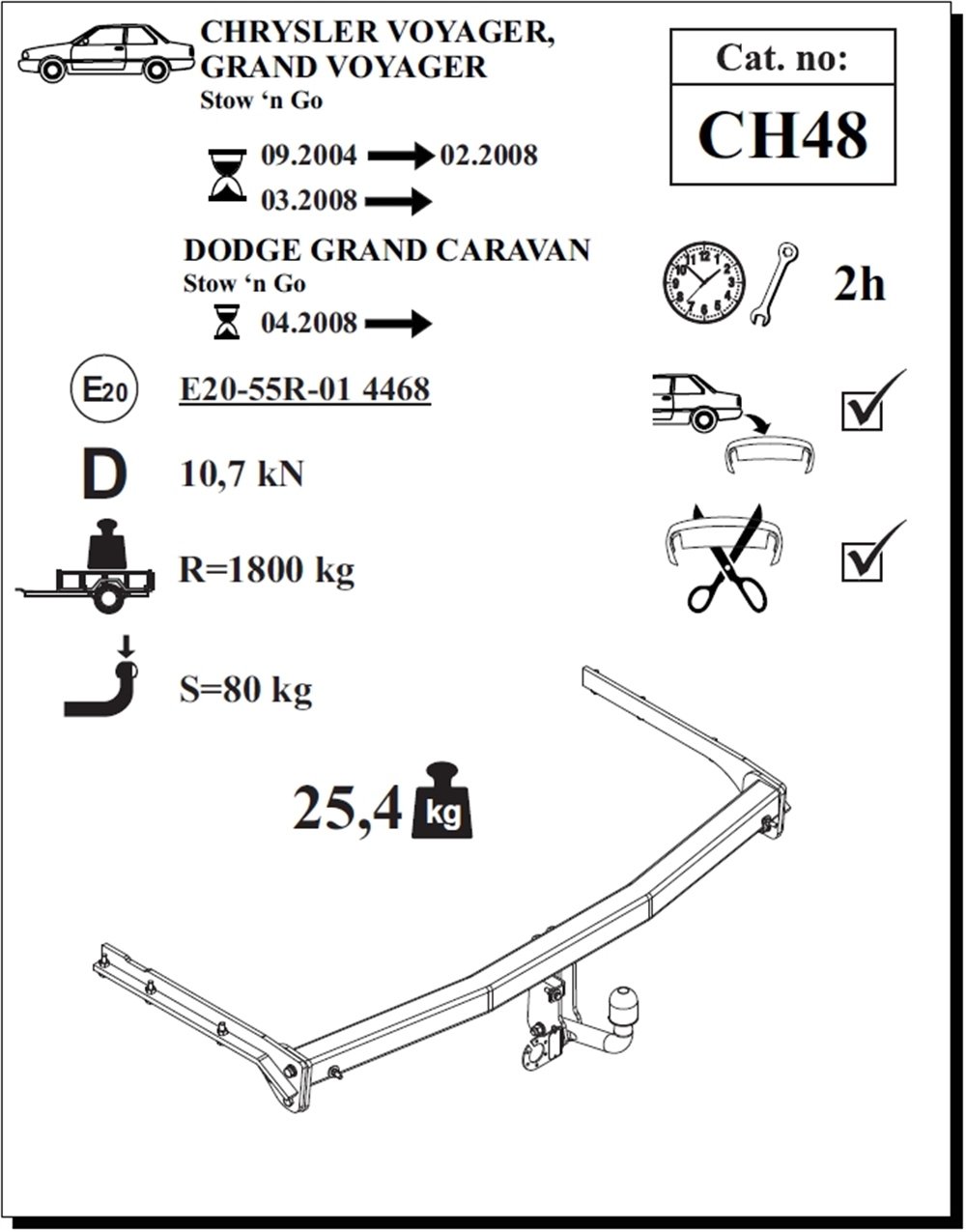 Chrysler Grand Voyager ( Stown Go ) Çeki Demiri , Kuğu Boynu - Sabit , 2004 - Bugüne