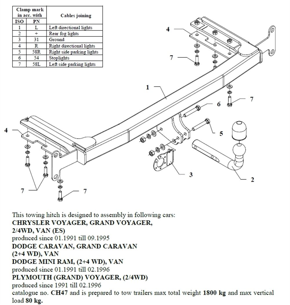 Chrysler Voyager Çeki Demiri , Kuğu Boynu - Sabit , 1991 - 1995