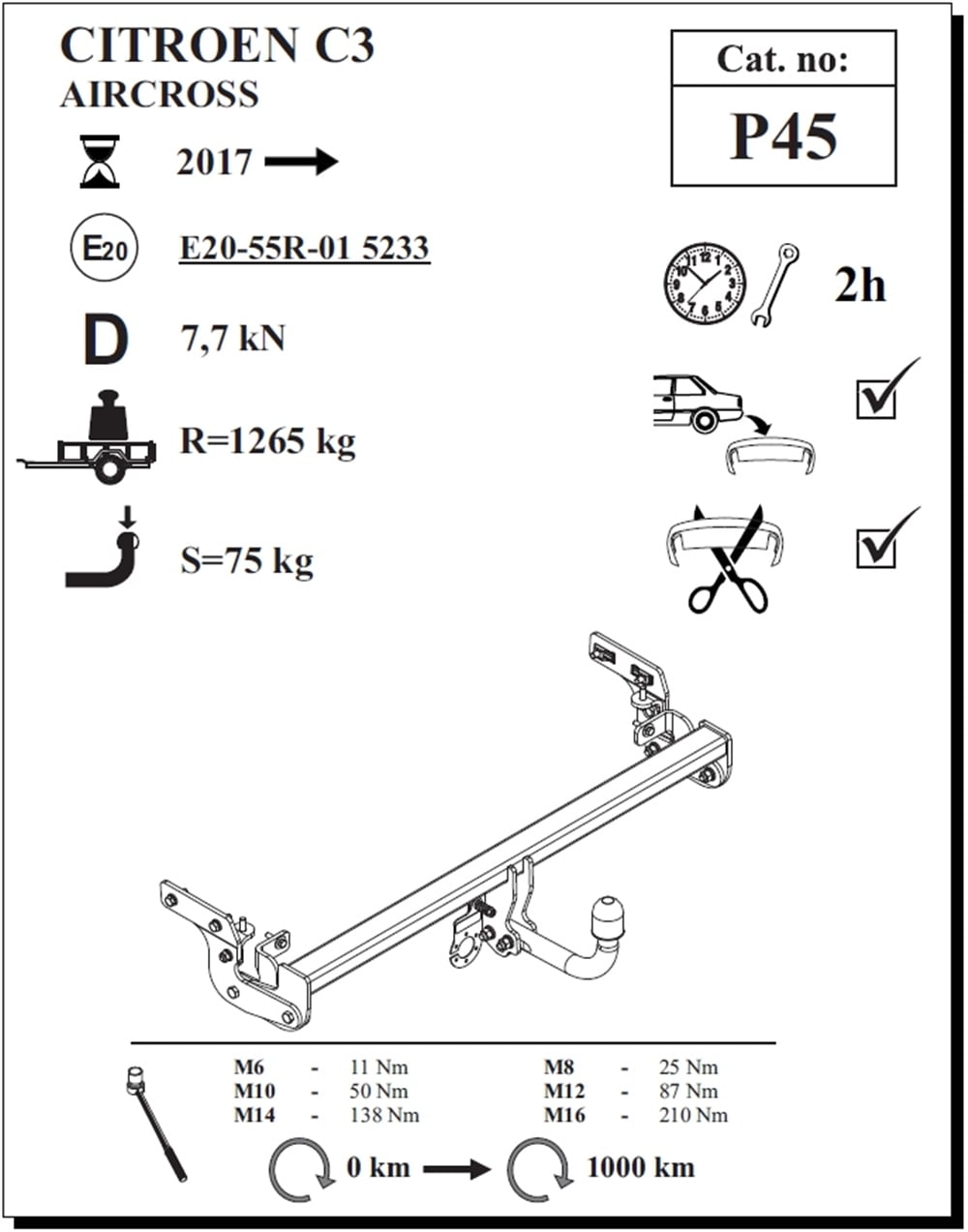 Citroen C3 Aircross Çeki Demiri , Kuğu Boynu - Sabit , 2017 - Bugüne