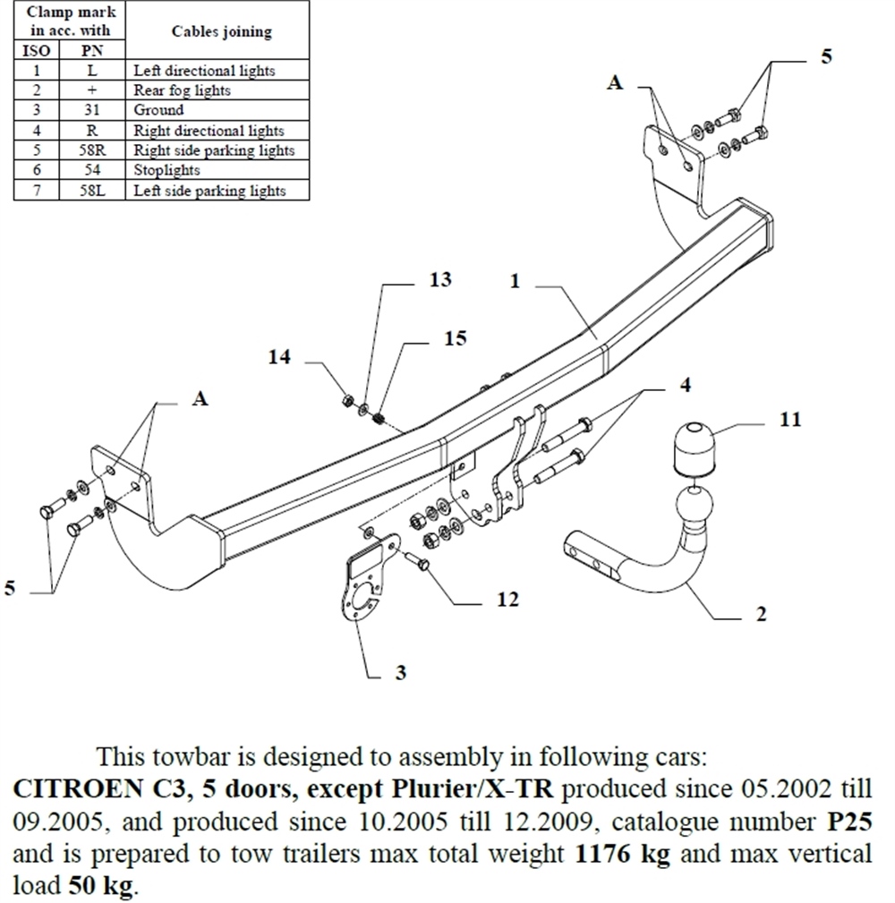 Citroen C3 Çeki Demiri , Kuğu Boynu - Sabit , 2002 - 2009
