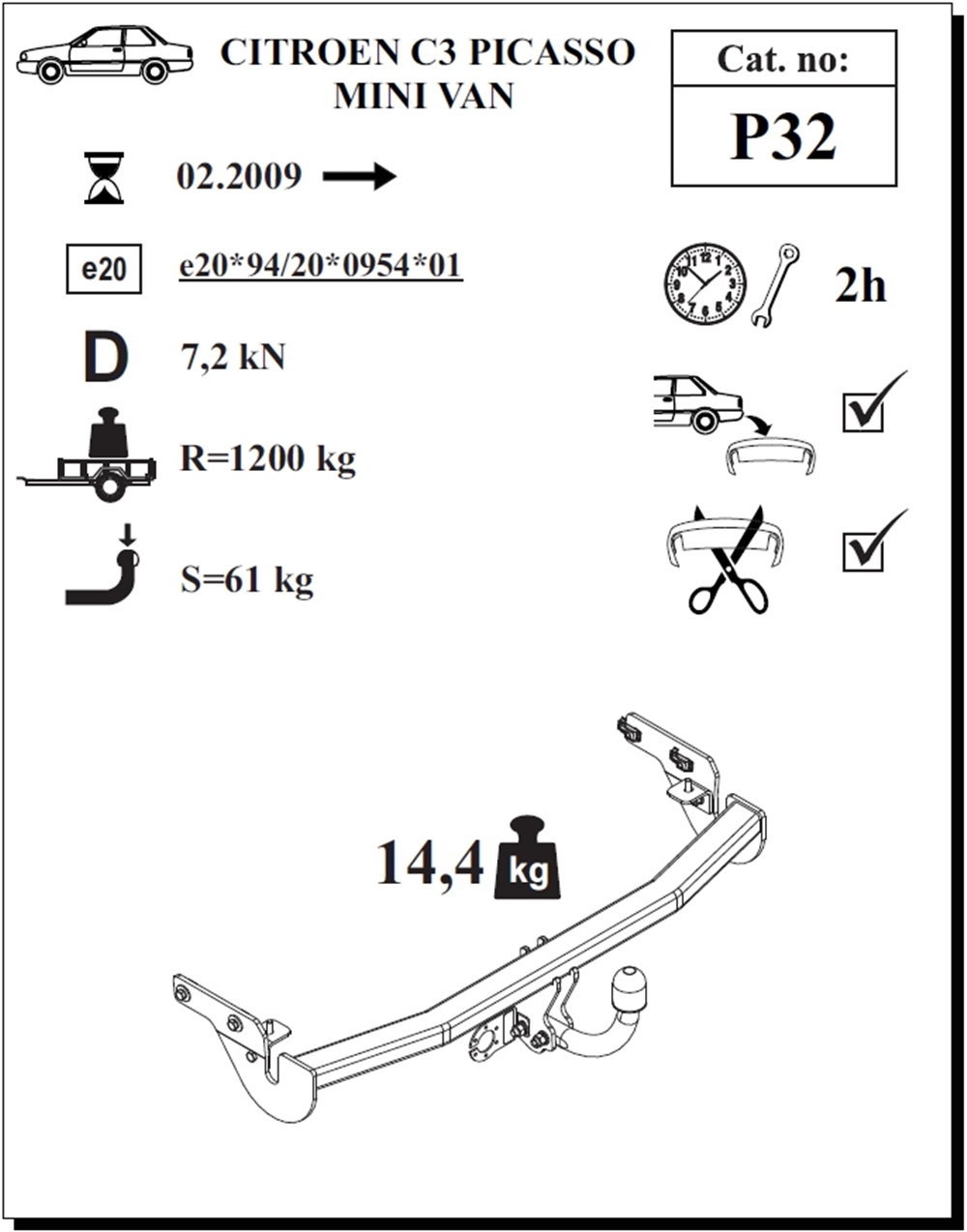 Citroen C3 Picasso Çeki Demiri , Kuğu Boynu - Sabit , 2009 - Bugüne