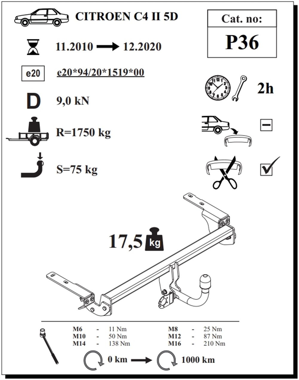 Citroen C4 Çeki Demiri , Kuğu Boynu - Sabit , 2010 - 2020