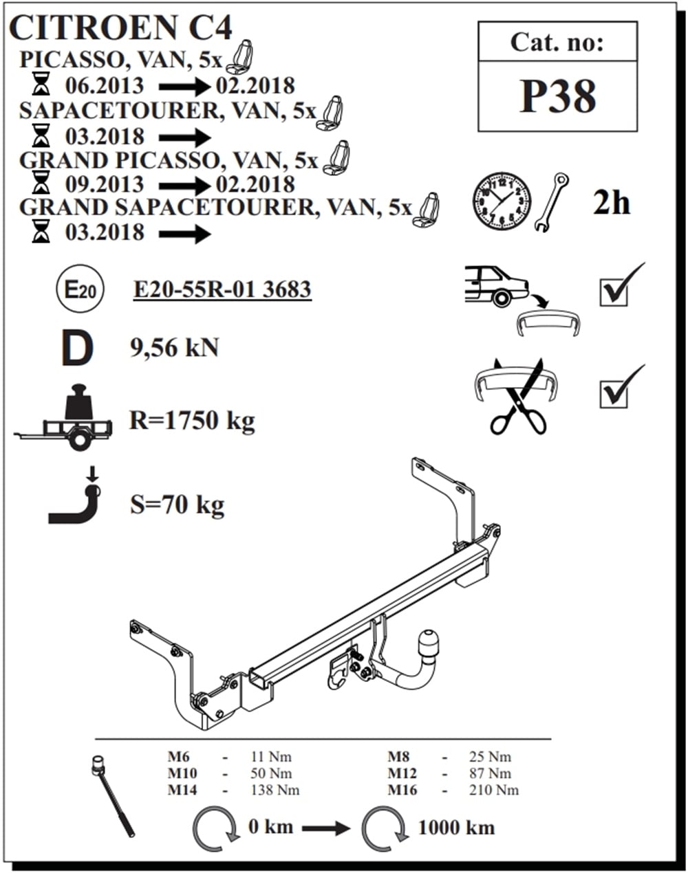 Citroen C4 Grand Picasso Çeki Demiri , Kuğu Boynu - Sabit , 2013 - 2018