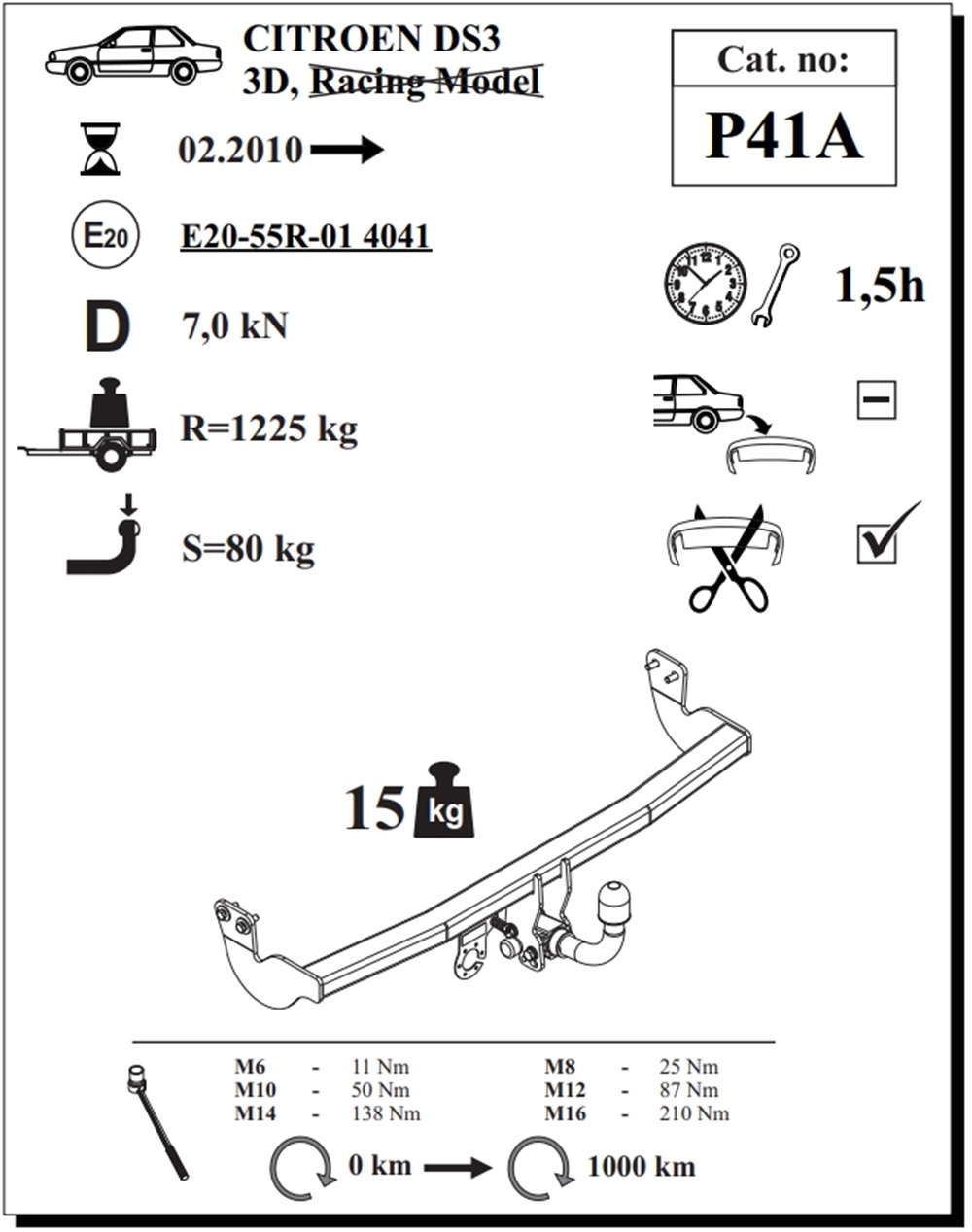 Citroen DS3 Çeki Demiri , Yatay Sökülebilir , 2010 - Bugüne
