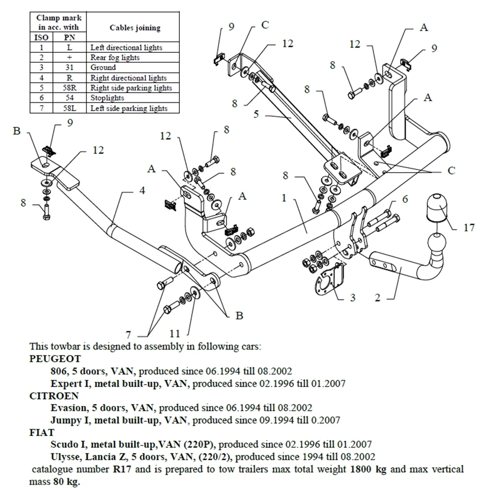 Citroen Jumpy Çeki Demiri , Kuğu Boynu - Sabit , 1994 - 2007