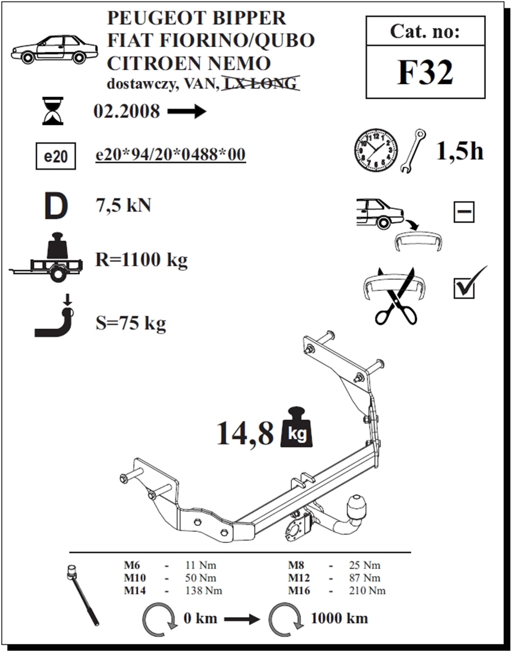 Citroen Nemo Çeki Demiri , Kuğu Boynu - Sabit , 2008 - Bugüne