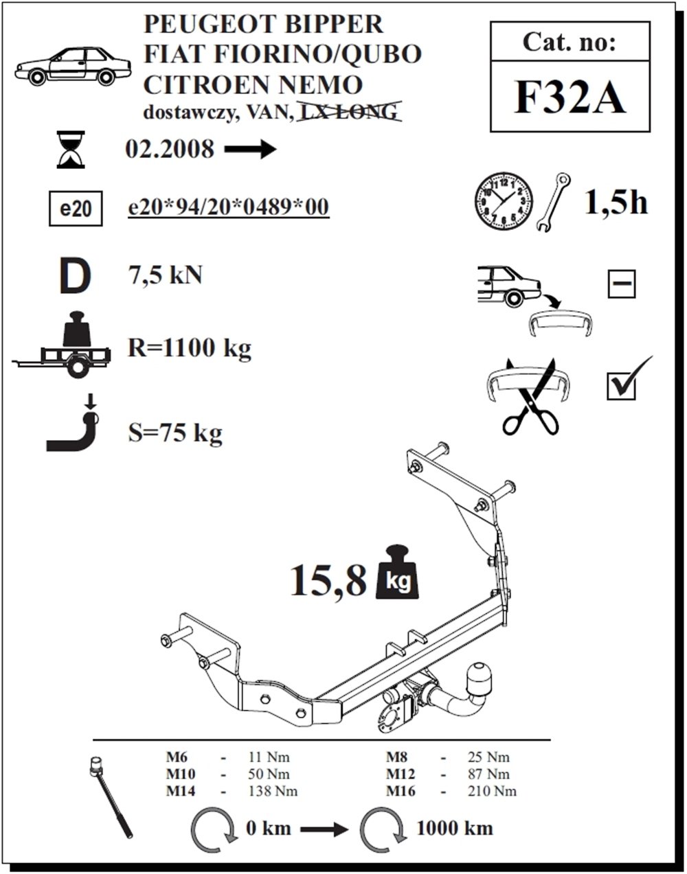 Citroen Nemo Çeki Demiri , Yatay Sökülebilir , 2008 - Bugüne