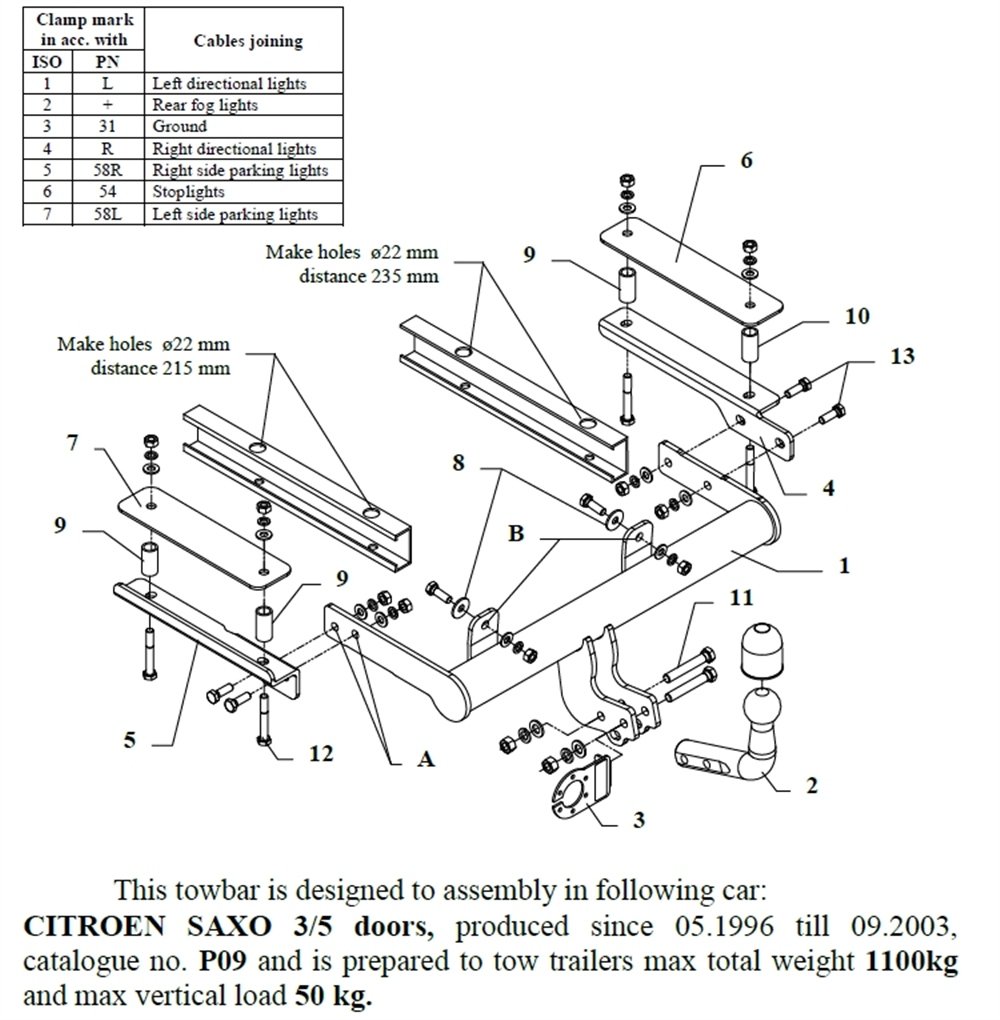 Citroen Saxo Çeki Demiri , Kuğu Boynu - Sabit , 1996 - 2003
