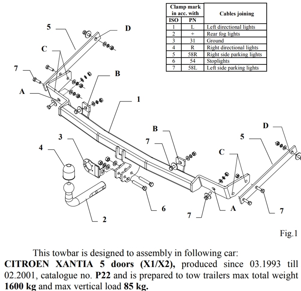 Citroen Xantia Çeki Demiri , Kuğu Boynu - Sabit , 1993 - 2001