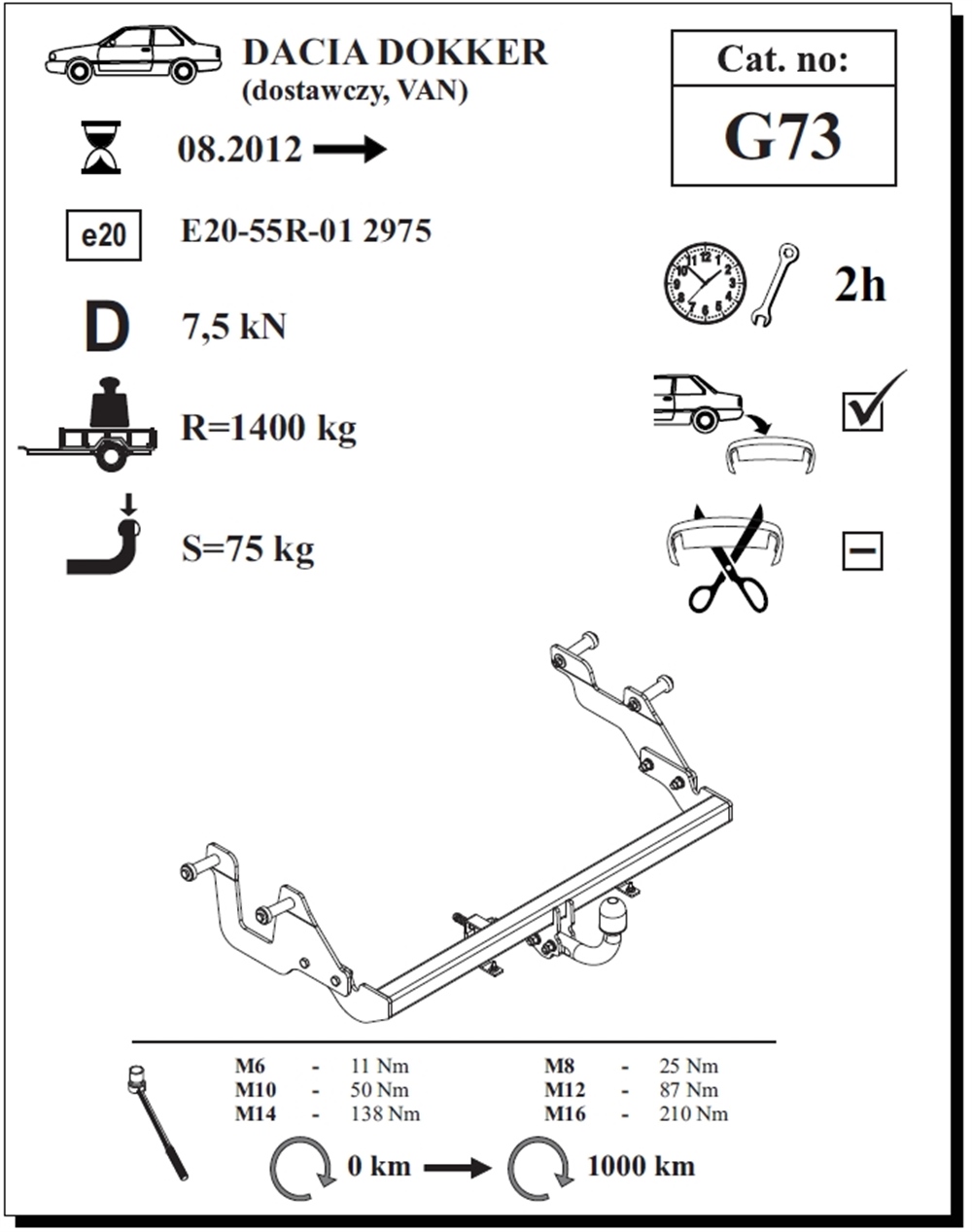 Dacia Dokker Çeki Demiri , Kuğu Boynu - Sabit , 2012 - Bugüne