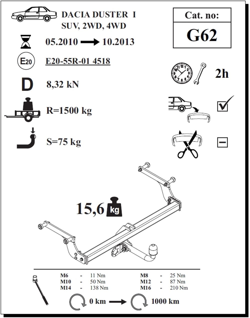 Dacia Duster-1 Çeki Demiri , Kuğu Boynu - Sabit , 2010 - 2013