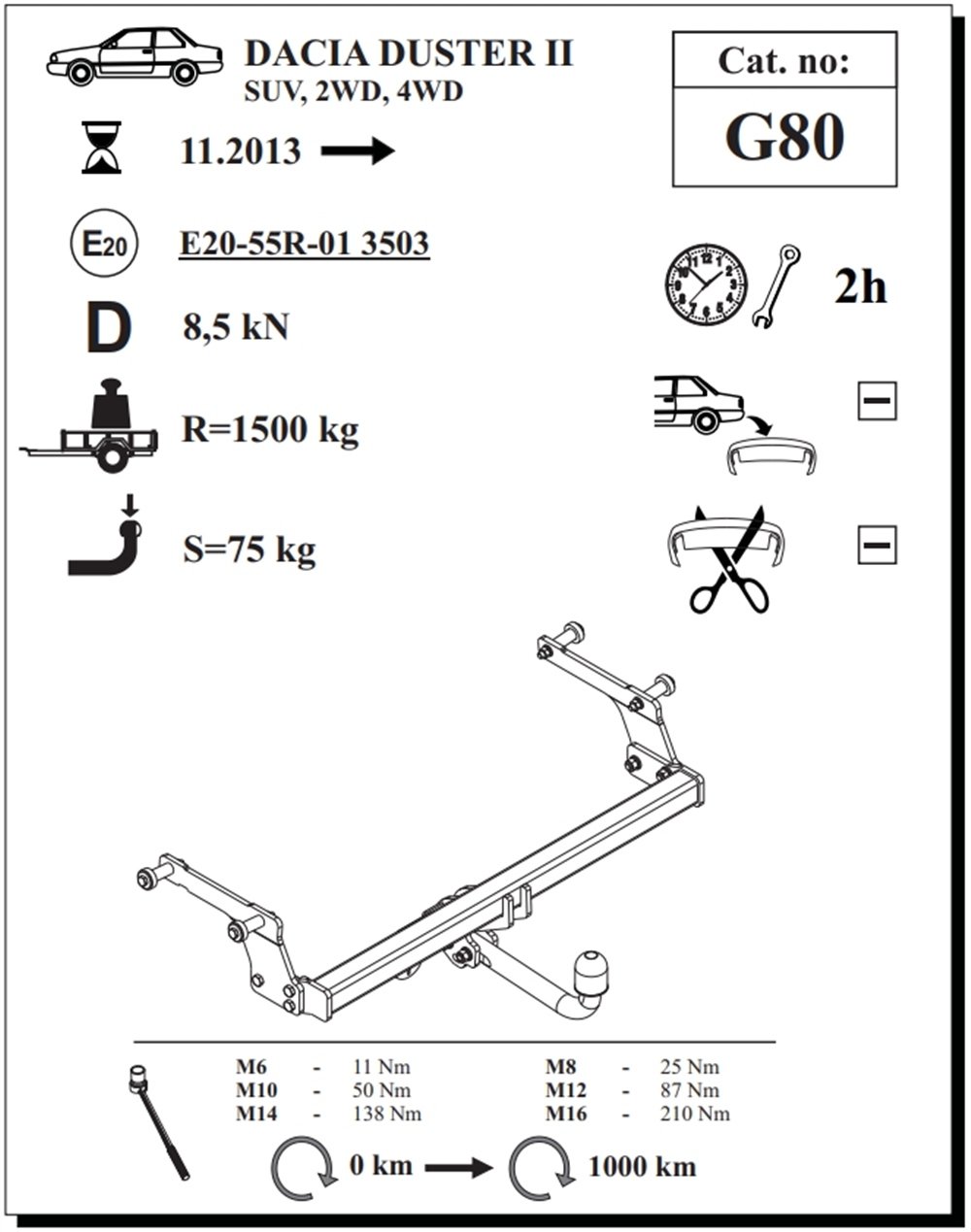 Dacia Duster-2 Çeki Demiri , Kuğu Boynu - Sabit , 2013 - 2017