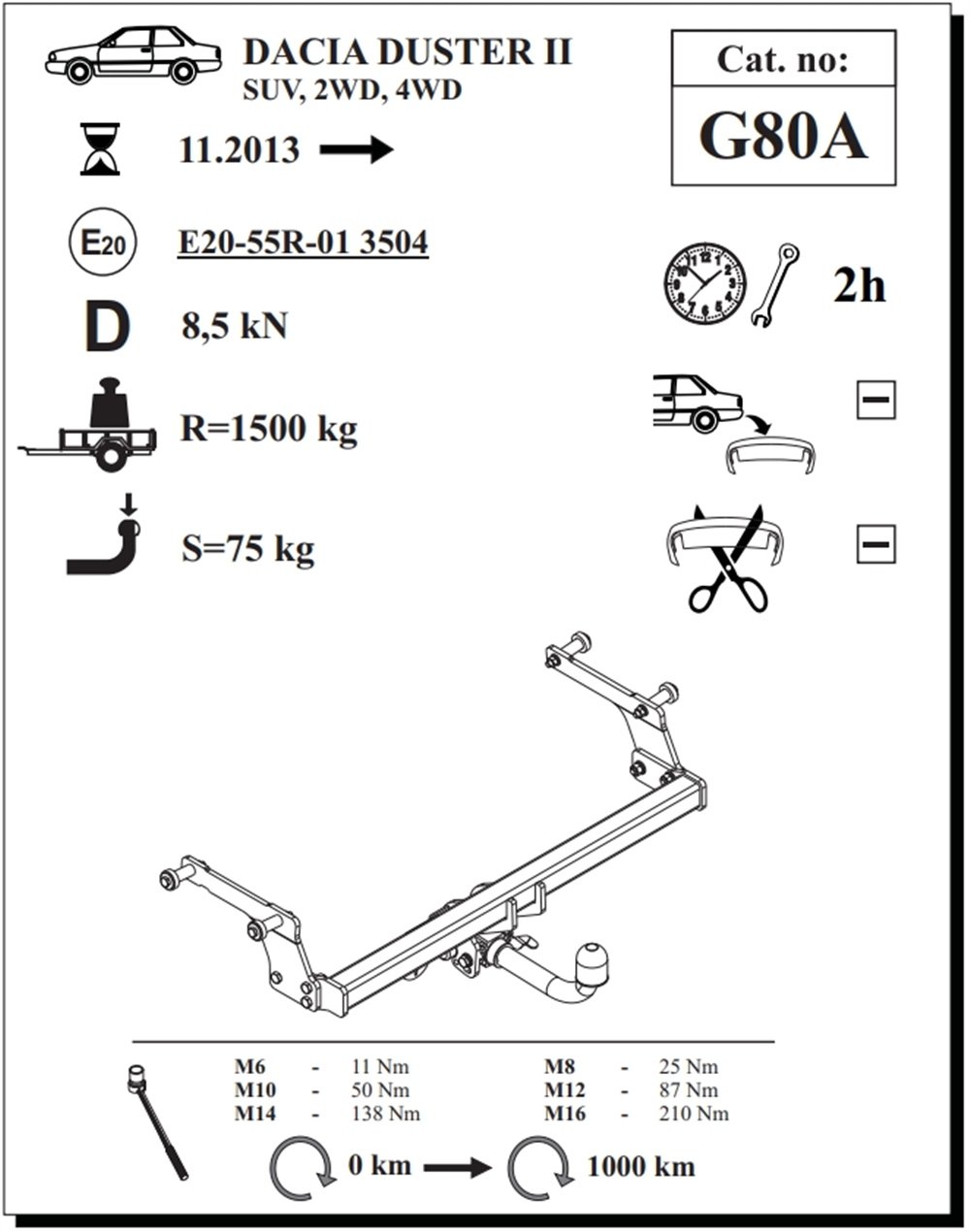 Dacia Duster-2 Çeki Demiri , Yatay Sökülebilir , 2013 - 2017