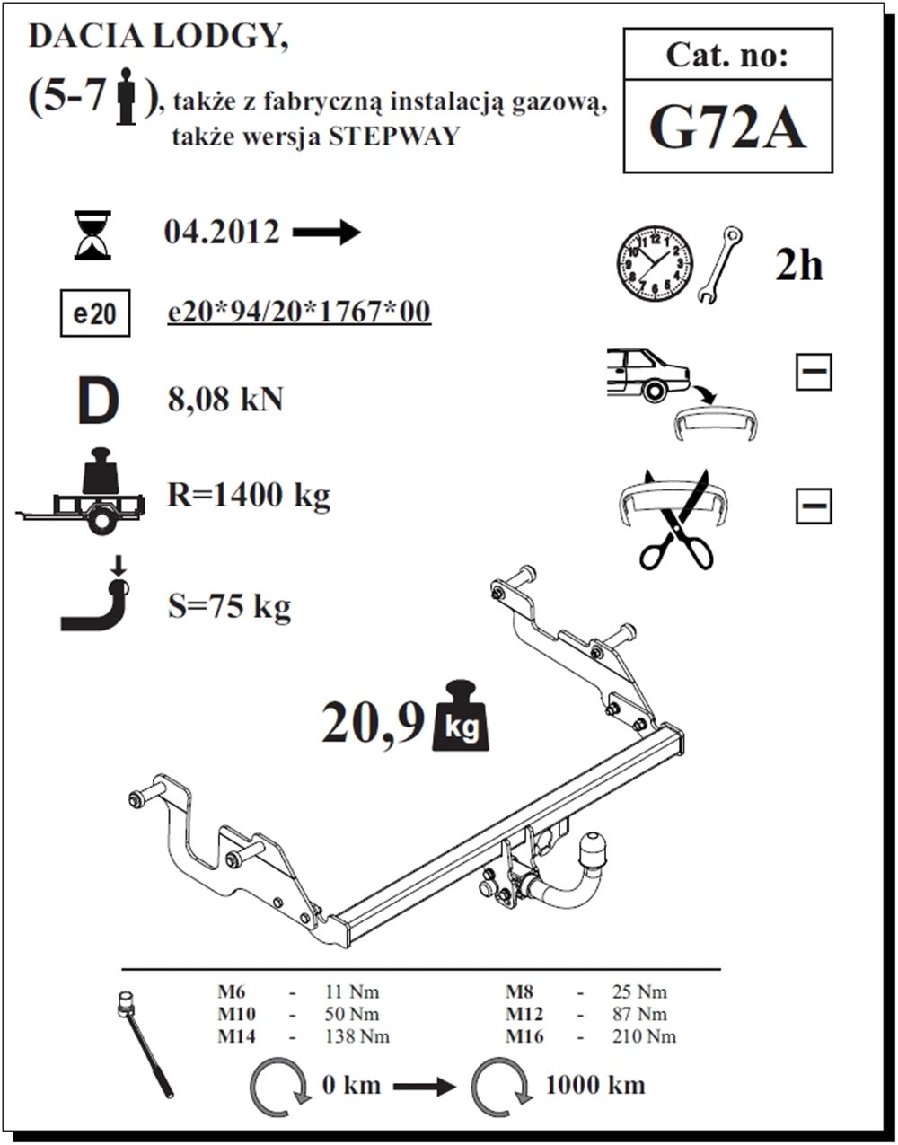 Dacia Lodgy  Çeki Demiri , Yatay Sökülebilir - Sabit , 2012 - Bugüne