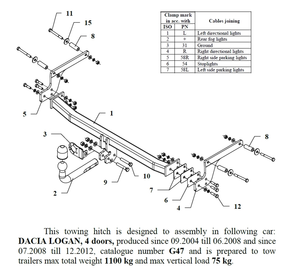 Dacia Logan Çeki Demiri , Kuğu Boynu - Sabit , 2004 - 2012