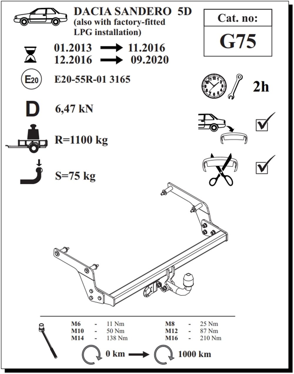 Dacia Sandero  Çeki Demiri , Kuğu Boynu - Sabit , 2013 - 2020