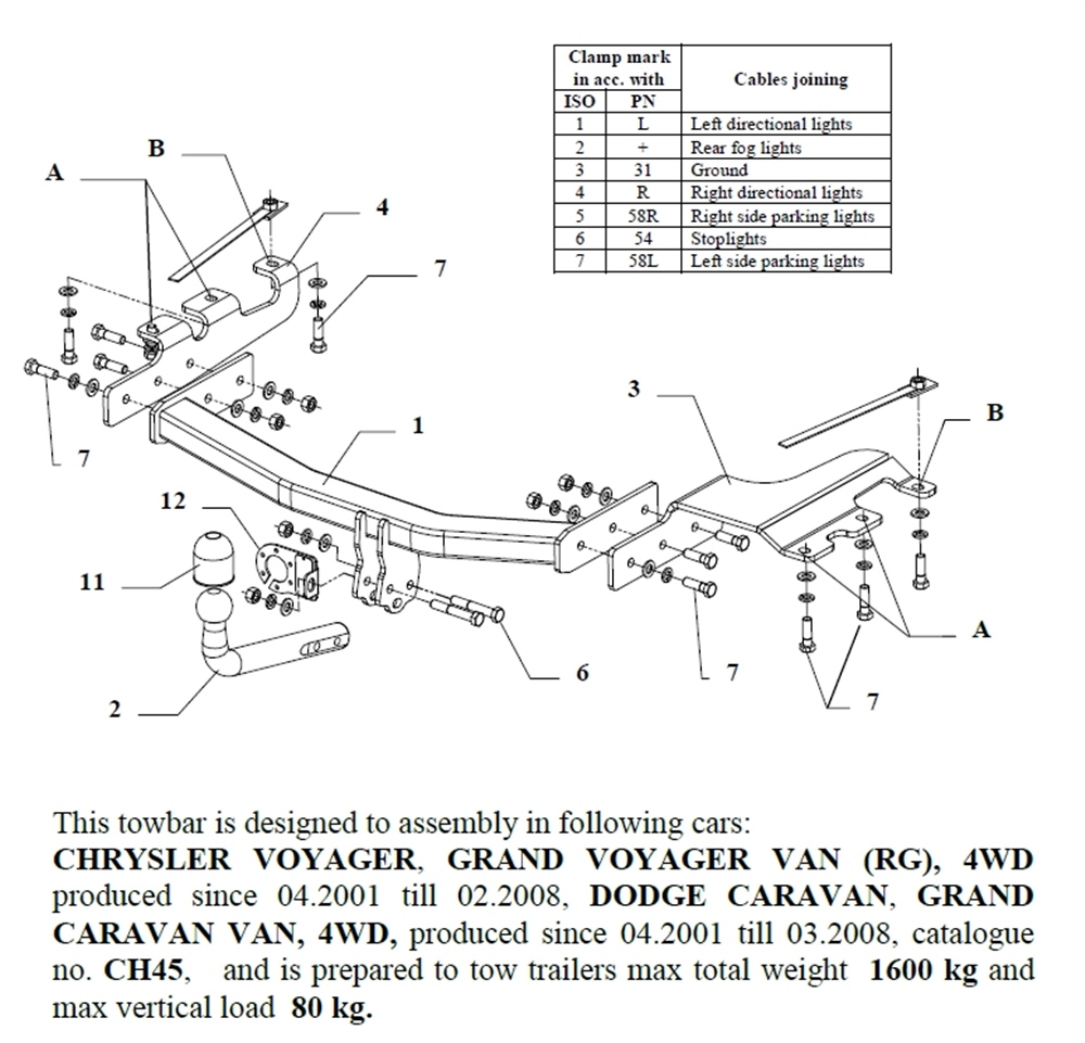 Dodge Grand Caravan Çeki Demiri , Kuğu Boynu - Sabit , 2001 - 2008