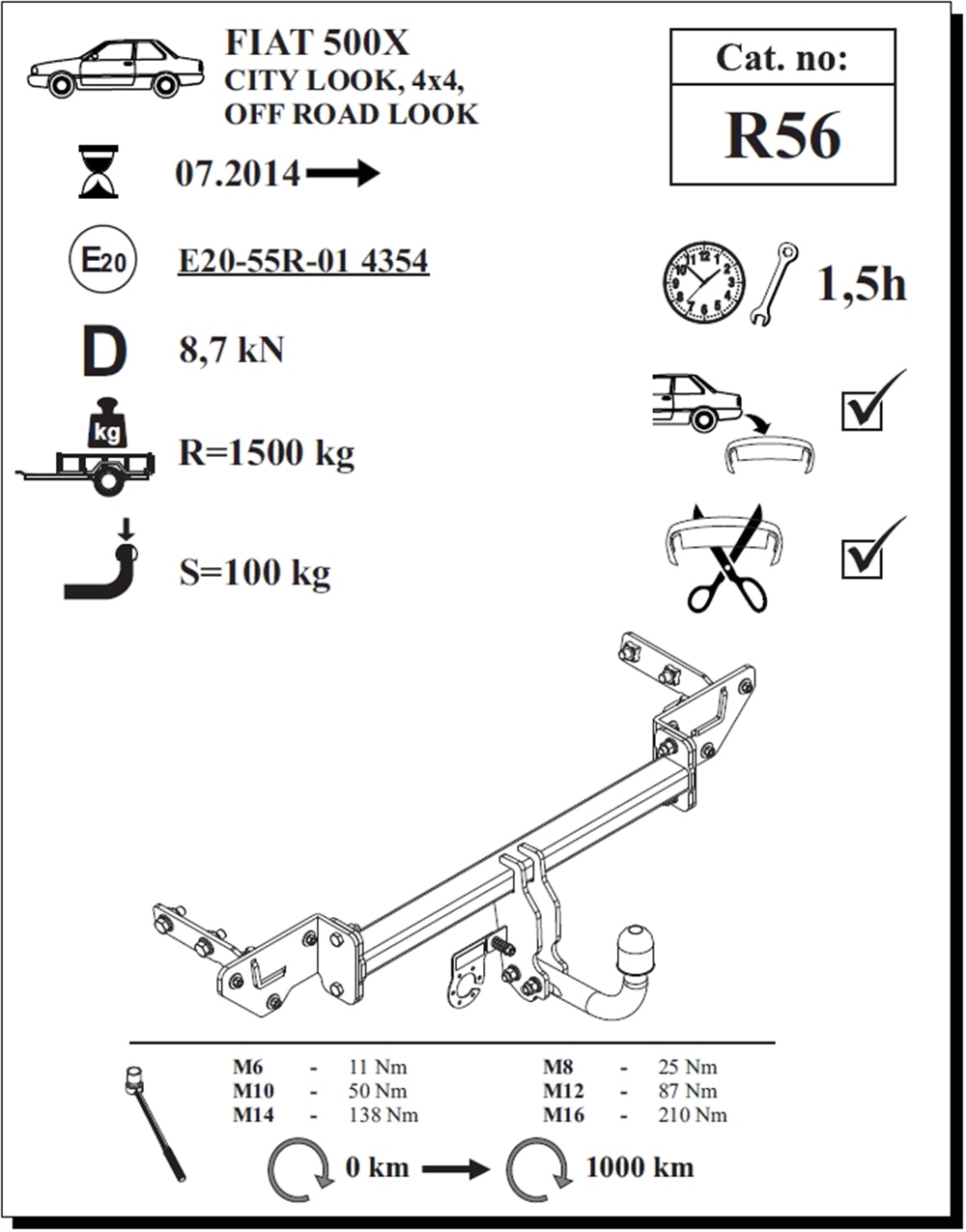 Fiat 500X Çeki Demiri , Kuğu Boynu - Sabit , 2014 - Bugüne