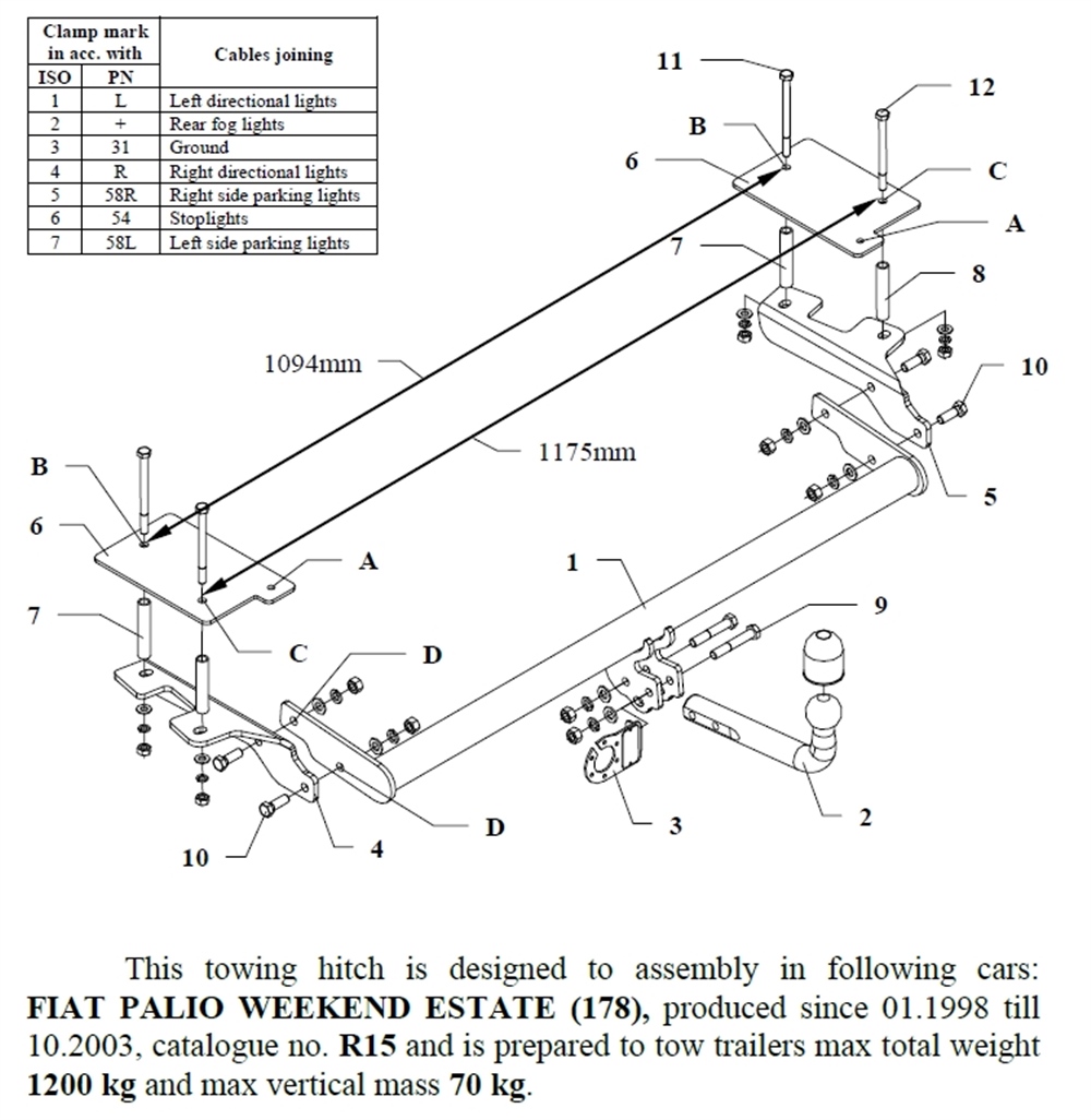 Fiat Palio Weekend Çeki Demiri , Kuğu Boynu - Sabit , 1998 - 2003