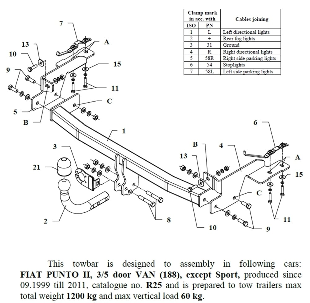 Fiat Punto 2 Çeki Demiri , Kuğu Boynu - Sabit , 1999 - 2011