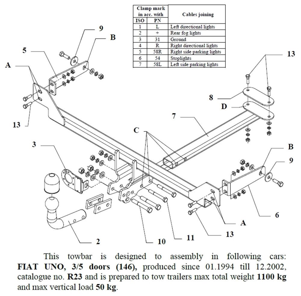 Fiat Uno Çeki Demiri , Kuğu Boynu - Sabit , 1994 - 2002