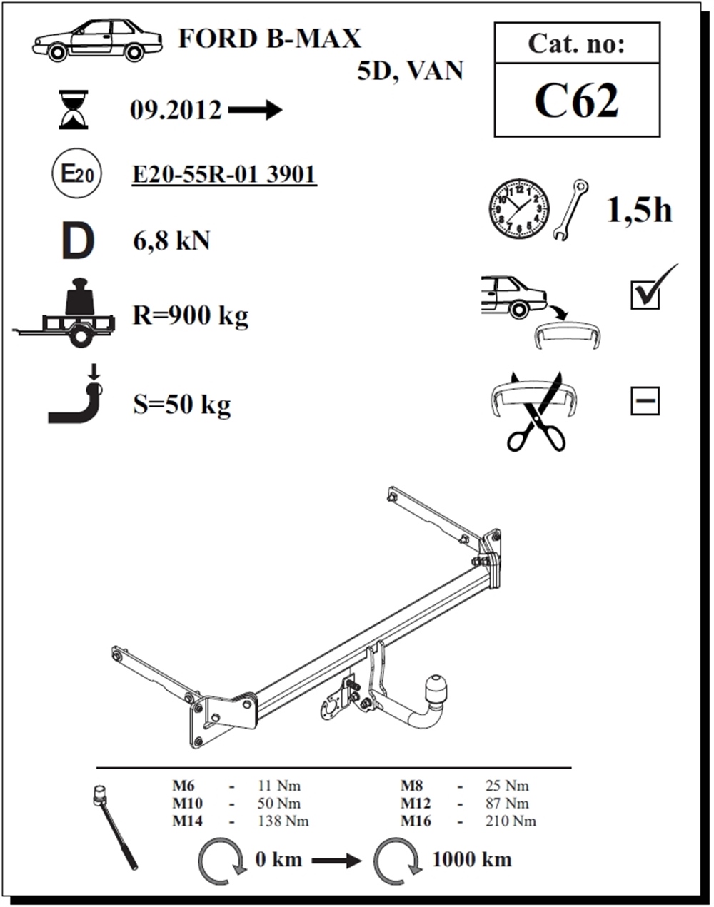 Ford B-Max Çeki Demiri , Kuğu Boynu - Sabit , 2012 - Bugüne