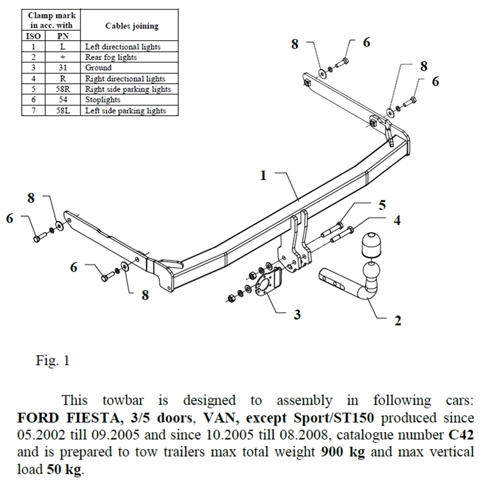 Ford Fiesta Çeki Demiri , Kuğu Boynu - Sabit , 2002 - 2008