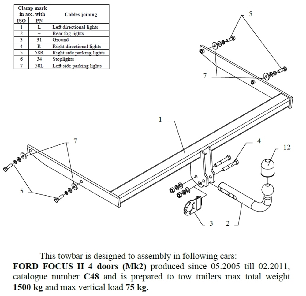Ford Focus 4D Çeki Demiri , Kuğu Boynu - Sabit , 2005 - 2011