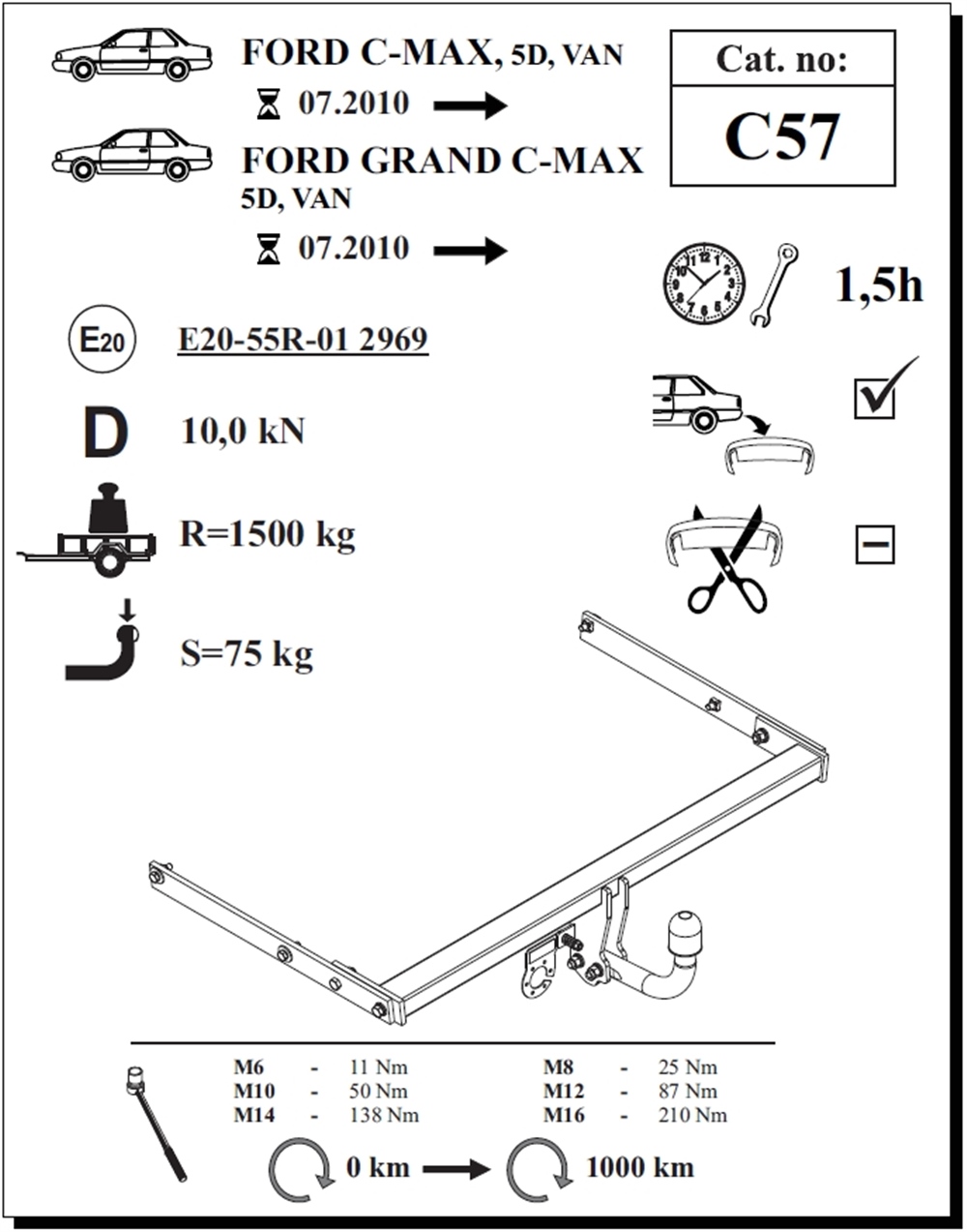 Ford Grand C-Max Çeki Demiri , Kuğu Boynu - Sabit , 2010 - Bugüne